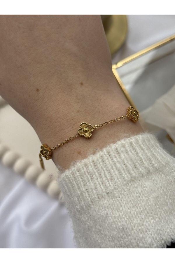 Atelier Emine Minik Yonca Detaylı Gold Bileklik - Image 1