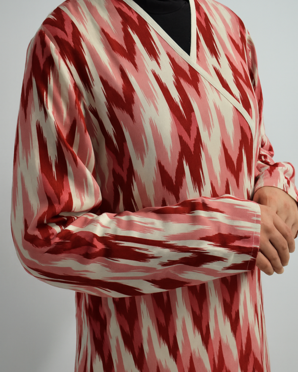 Zigzag Desenli Kruvaze Namaz Elbisesi – %100 Viskon, Yandan Bağlamalı 36-46 Beden - Image 1