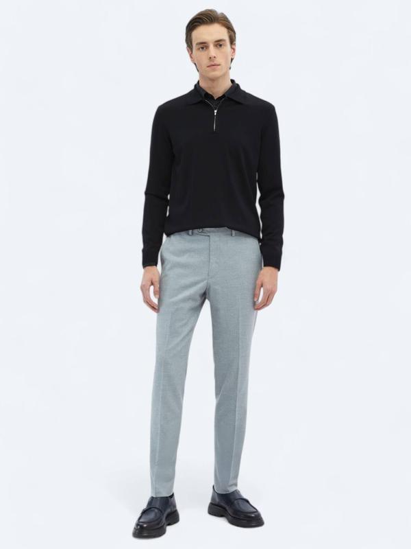 Gri Düz Dokuma Fitted Fit Klasik Pantolon - Image 1