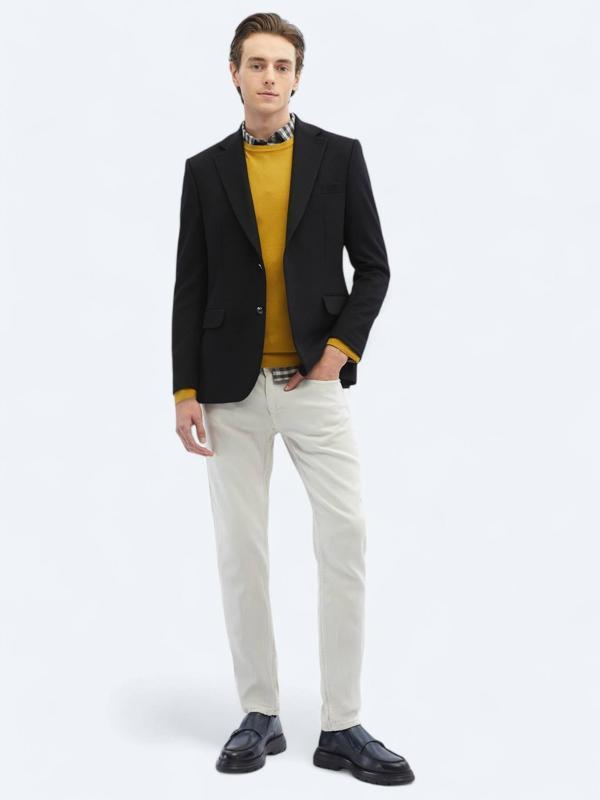 Siyah Düz Regular Fit Yün Karışımlı Ceket - Image 1