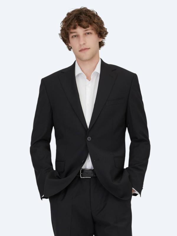 Siyah Desenli Modern Fit Yün Karışımlı Takım Elbise - Image 1