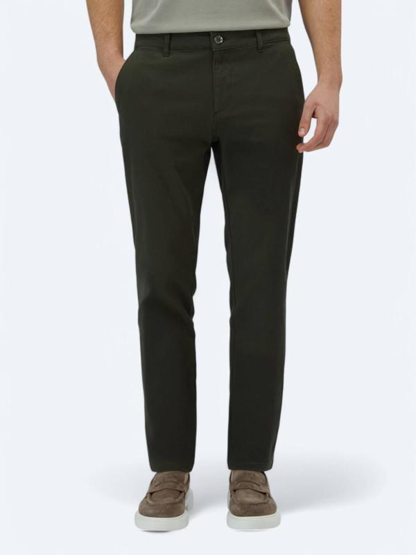 Haki Düz Dokuma Regular Fit Casual Pamuk Karışımlı Pantolon - Image 1