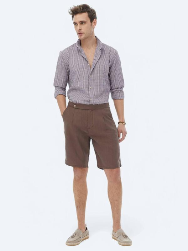 Kahverengi Dokuma Carrot Fit Casual Bermuda - Image 1