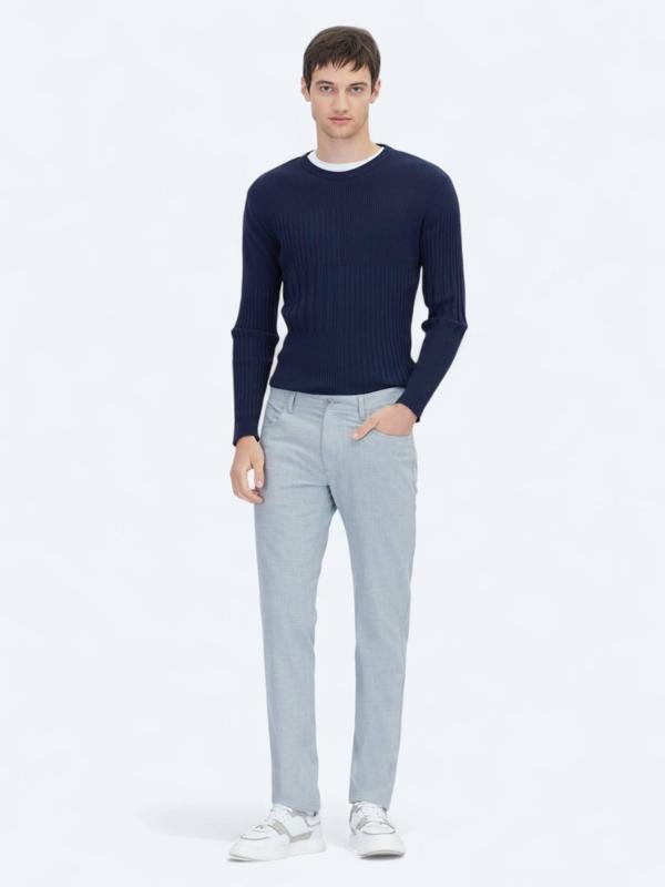 Gri Dokuma Slim Fit Casual Pantolon - Image 1