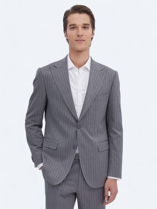 Gri Çizgili Modern Fit Takım Elbise - Image 1