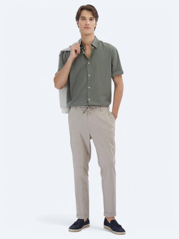 Haki Düz Dokuma Jogging Fit Casual Pamuk Karışımlı Pantolon - Image 1