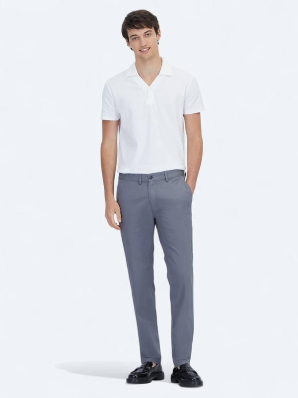 Gri Düz Dokuma Regular Fit Casual Pamuk Karışımlı Pantolon - Image 1