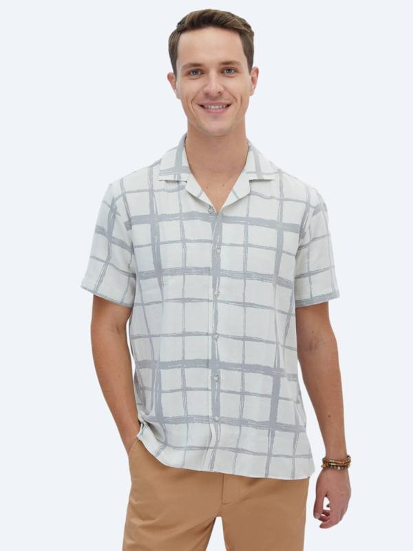 Gri Kareli Regular Fit Dokuma Casual Pamuk Karışımlı Gömlek - Image 1