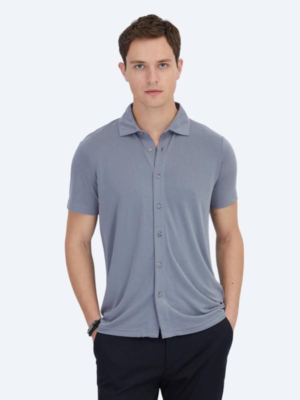 Gri Düz Regular Fit Casual Gömlek - Image 1