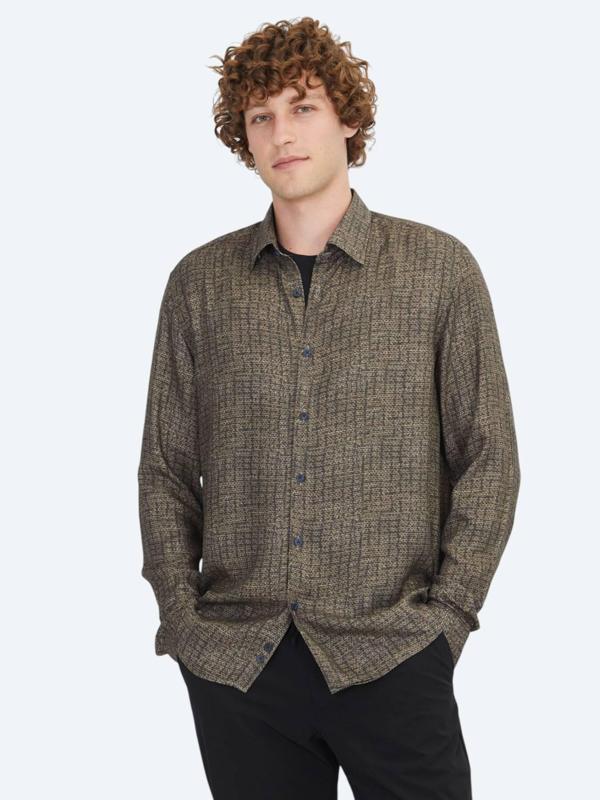 Kahverengi Çizgili Regular Fit Dokuma Casual %100 Pamuk Gömlek - Image 1