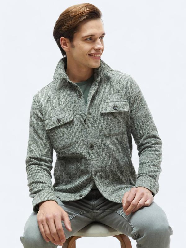 Haki Kareli Regular Fit Yün Karışımlı Overshırt - Image 1