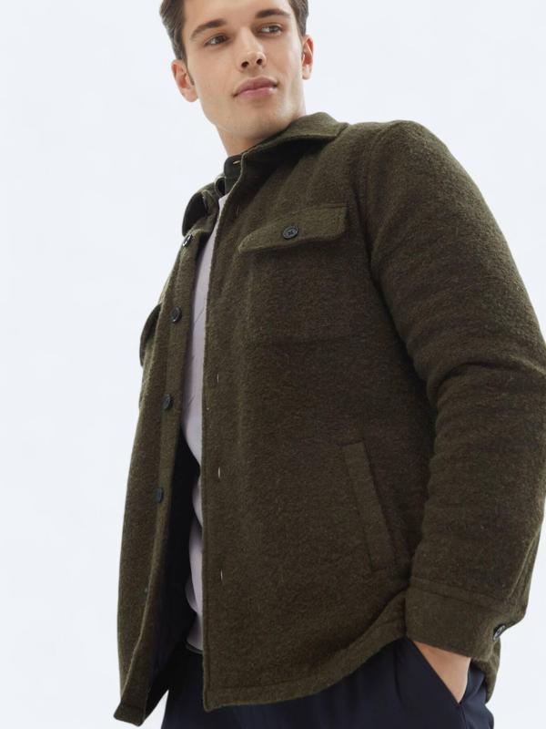 Haki Regular Fit Gömlek Yaka Casual Örme Mont - Image 1