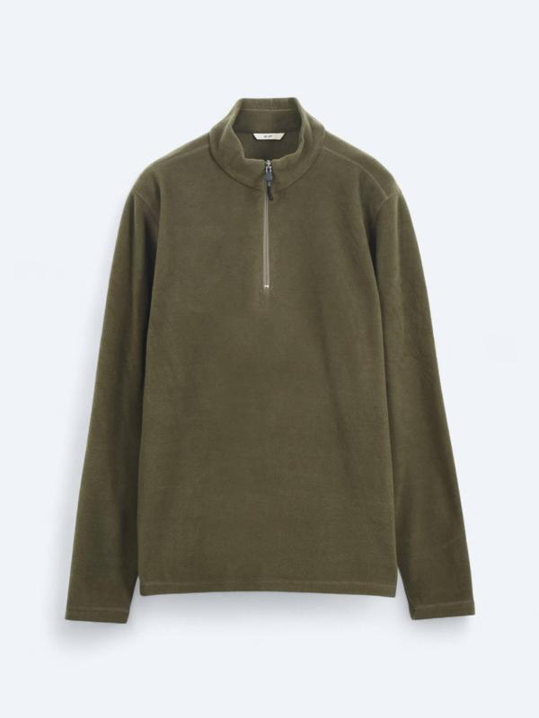 Haki Dik Yaka Düz Sweatshırt - Image 1