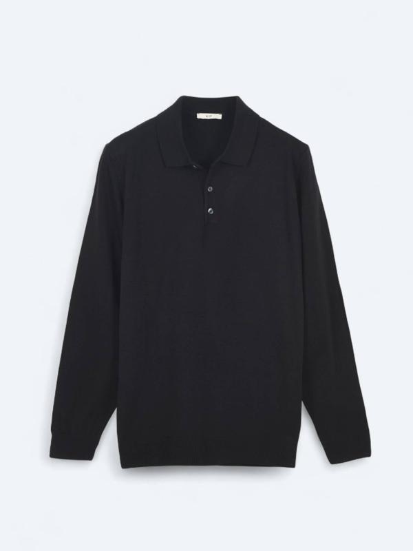 Siyah Polo Yaka Düz Örgü Triko Kazak - Image 1