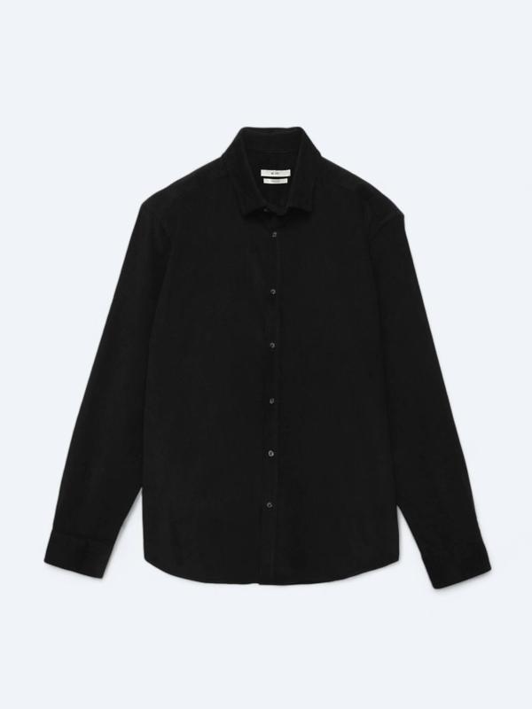 Siyah Fitilli Regular Fit Dokuma Kadife Casual %100 Pamuk Gömlek - Image 1