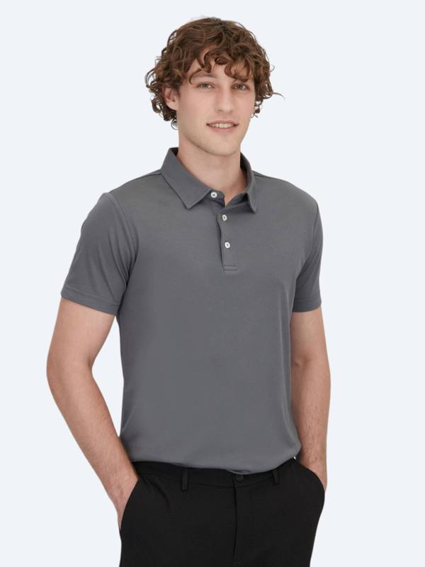 Gri Polo Yaka Pamuk Karışımlı T-Shirt - Image 1