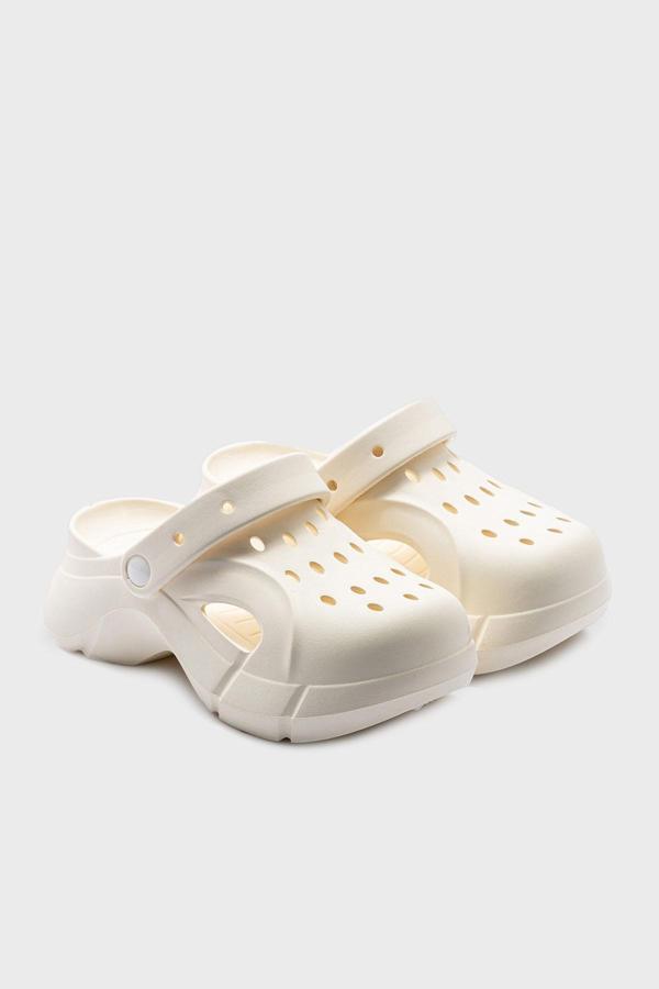 Twigy Tw Navarra Logolu Çıkarılabilir Kayışlı Platform Taban Bayan Terlik FF0516 BEYAZ - Image 1