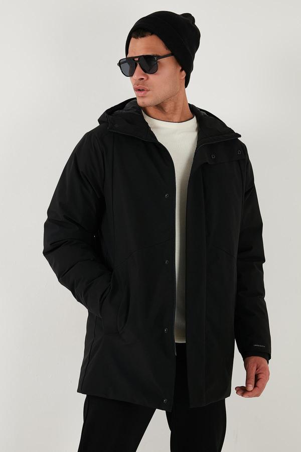 Buratti Astarlı Regular Fit Fermuar ve Çıtçıt Düğmeli Kapüşonlu Erkek Mont 497ROMA SİYAH - Image 1