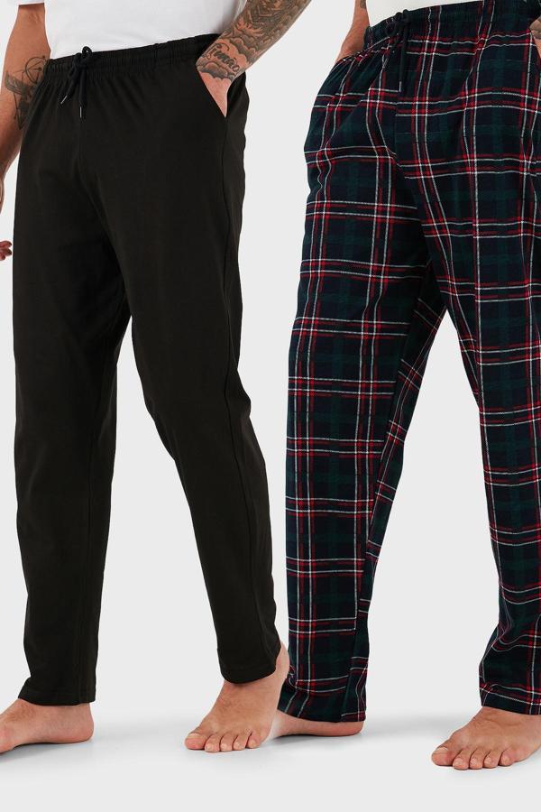 Buratti Pamuklu Regular Fit Normal Bel Düz Paça Cepli 2'li Paket Erkek Pijama Altı 6574003S2 SİYAH-YEŞİL - Image 1