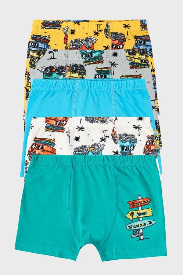 Lela Desenli Streç Pamuklu 5'li Paket Erkek Çocuk Boxer 6651007ARABA ÇOK RENKLİ - Image 1