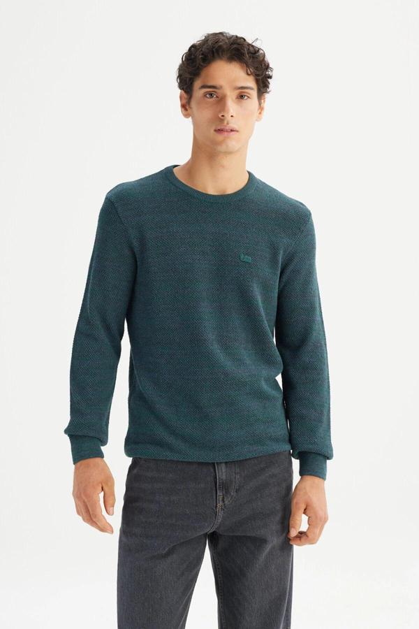 Lee Pamuklu Regular Fit Bisiklet Yaka Logolu Erkek Kazak L2520364 405 PETROL - Image 1