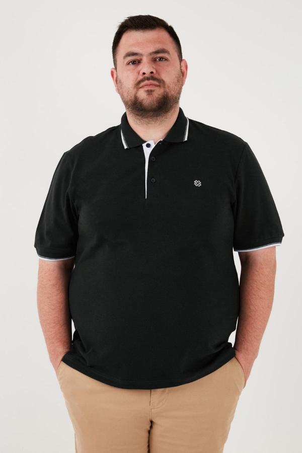 Buratti Büyük Beden Pamuklu Regular Fit Erkek Polo Yaka T Shirt 5902118B SİYAH-BEYAZ - Image 1