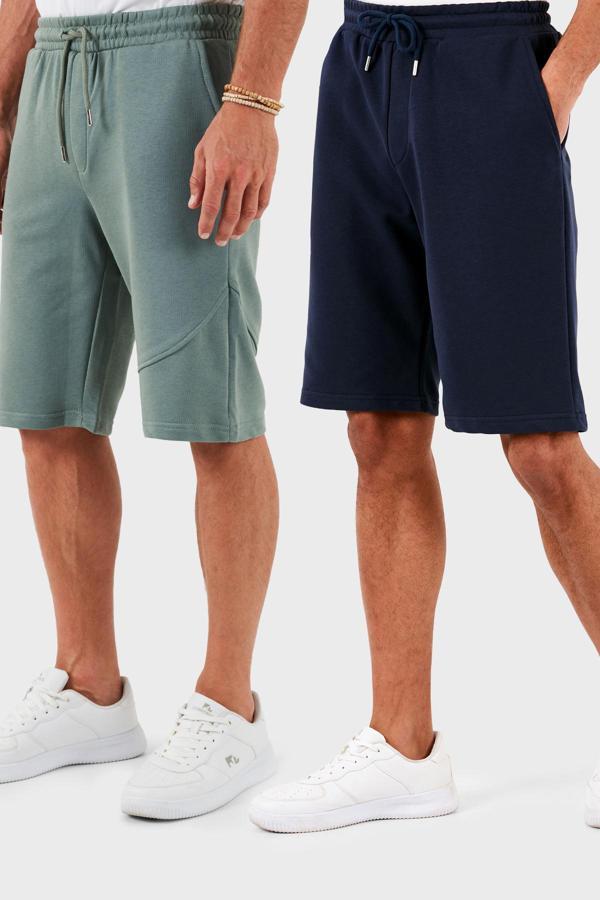 Buratti Pamuklu Regular Fit Normal Bel Cepli 2'li Paket Erkek Şort 590804142S2 İndigo-Elma Yeşili - Image 1