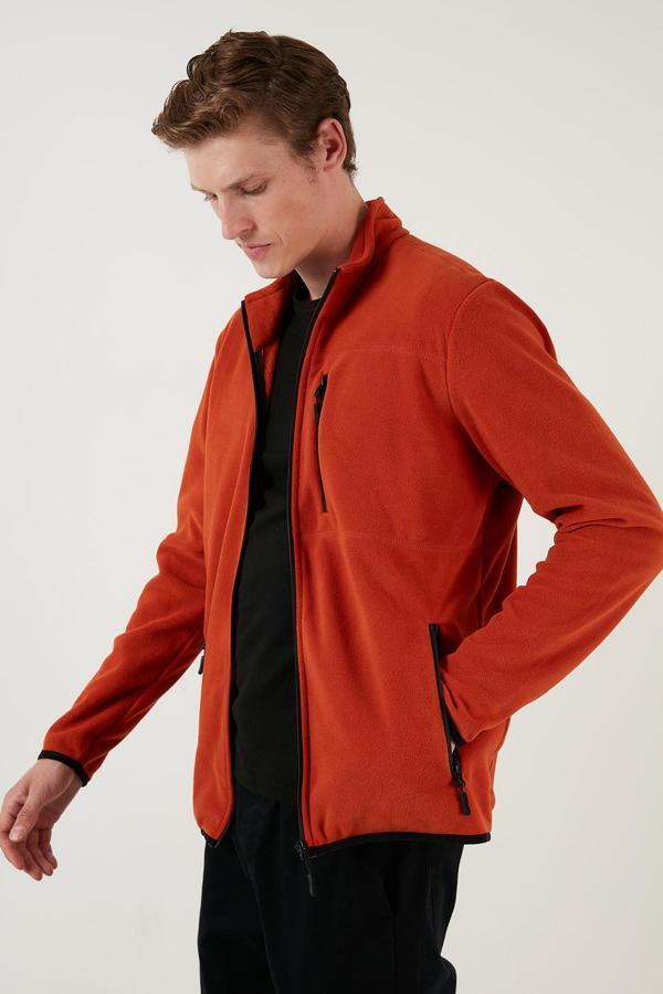 Buratti Slim Fit Fermuarlı Cepli Dik Yaka Polar Erkek Hırka 5906028 ORANJ - Image 1