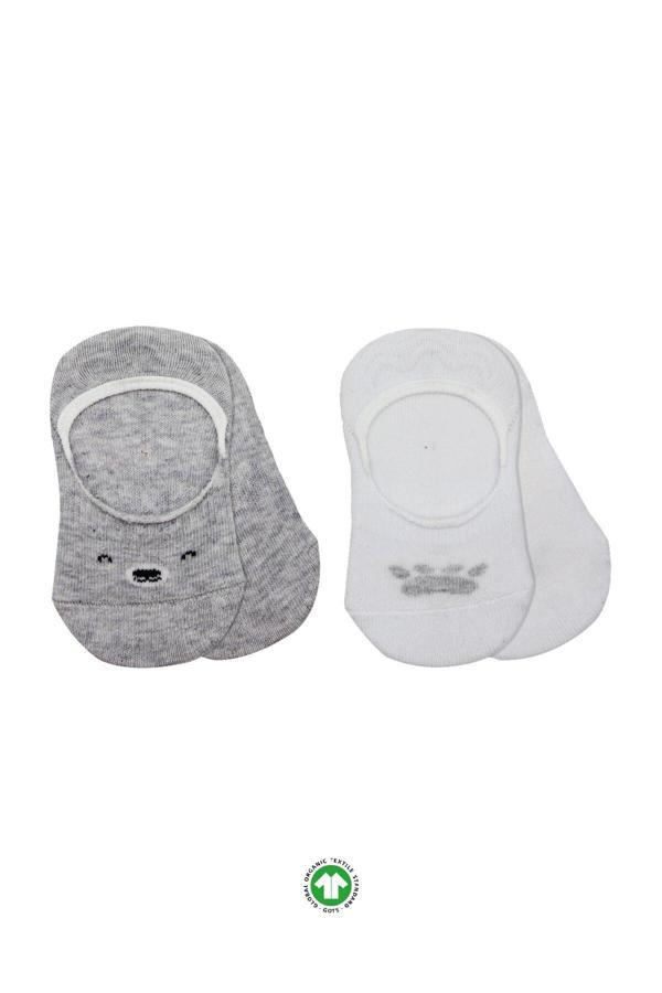 Bistyle 2'Li Babet Cute Face Penye Çorap 30103 Gri Beyaz - Image 1