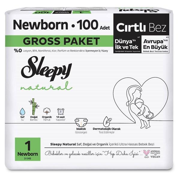 Sleepy Natural Bebek Bezi Gross Paket 1 Beden 2-5 Kg 100 Adet - Image 1