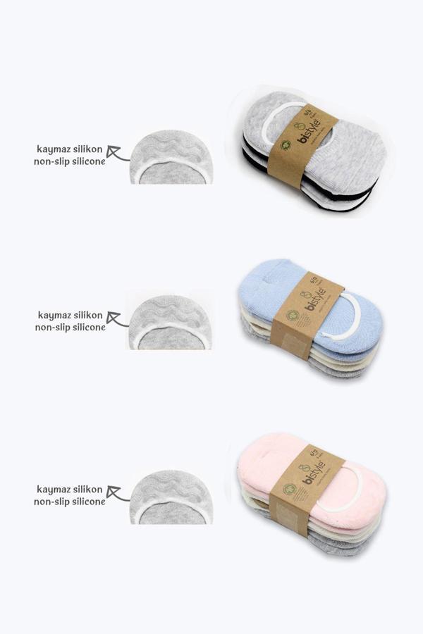 Bistyle 6'Lı Silikonlu Babet Penye Çorap BS30101B Gri Beyaz Siyah - Image 1