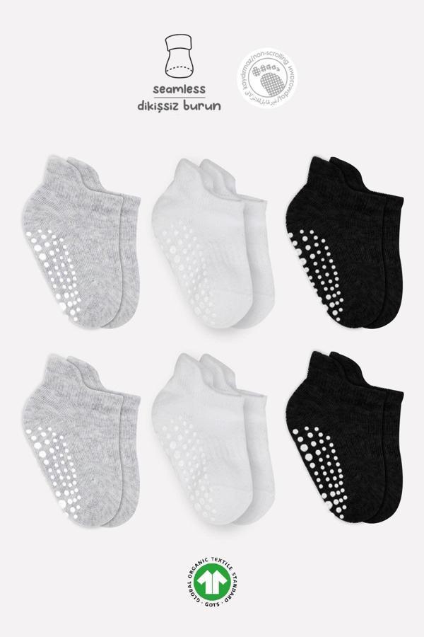 Bistyle 6'Lı Sneakers Kaymaz Penye Çorap BS20102 Gri Beyaz Siyah - Image 1