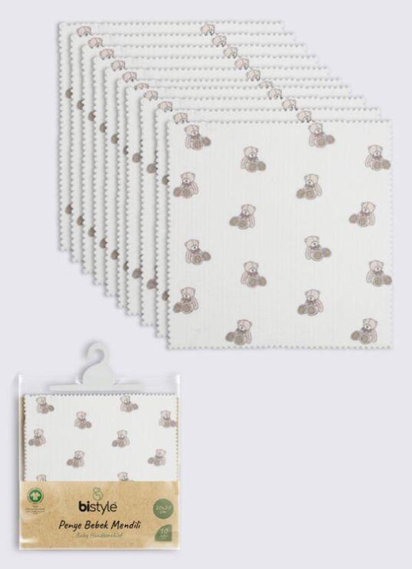 Bistyle Bear 20x20 10'Lu Penye Mendil 90162 Ekru - Image 1