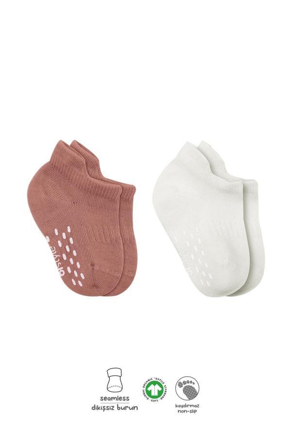 Bistyle 2'Li Sneakers Kaymaz Colours Penye Çorap BS20104 Ekru Pudra - Image 1