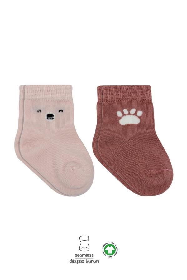 Bistyle Bear Penye Soket Çorap 2'Li BS10116 Pembe - Image 1