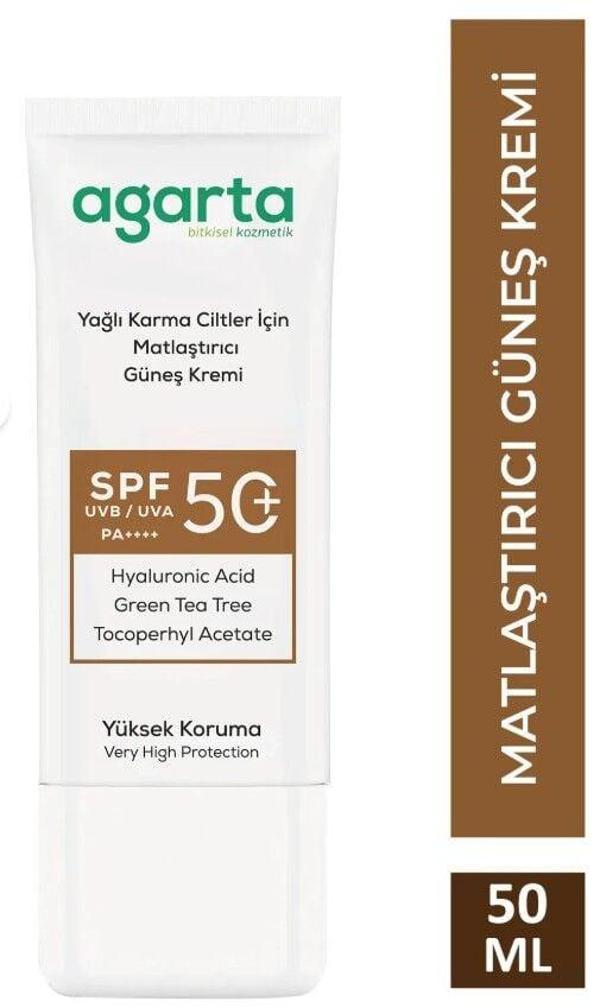 Agarta Doğal Güneş Kremi Yağlı Karma Ciltler İçin Matlaştırıcı 50 SPF 50 ml - Image 1
