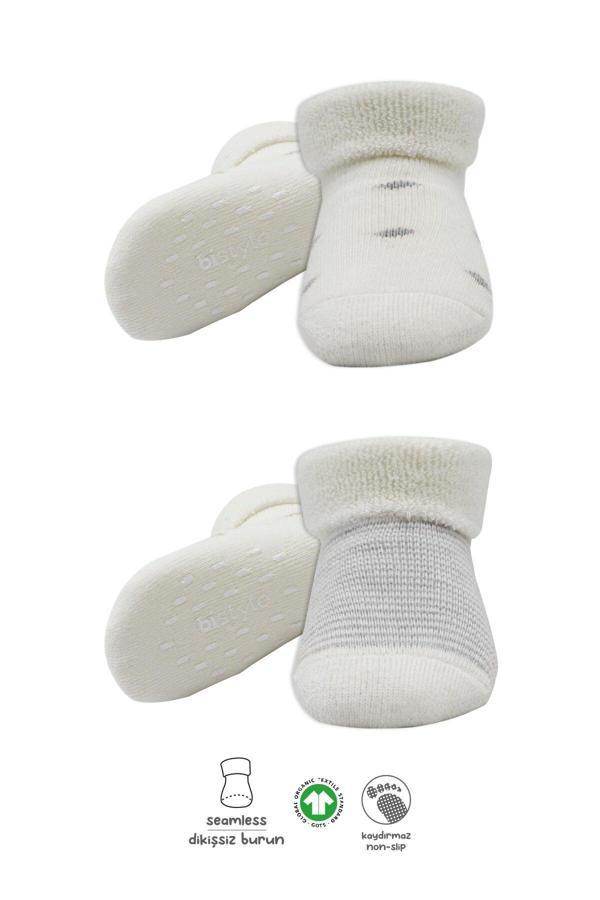 Bistyle 2'Li Havlu Soket Kaymaz Çorap 10504 Gri Ekru - Image 1