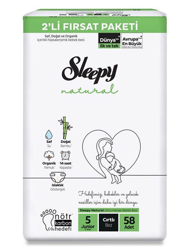 Sleepy Natural Bebek Bezi 2'Li Fırsat Paketi 5 Beden 58 Adet - Image 1