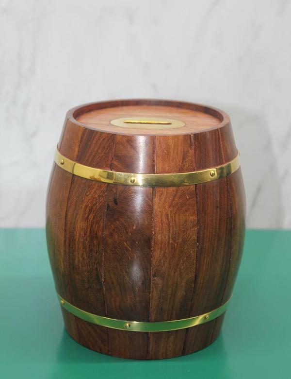 Pirinç Ahşap Fıçı Kumbara  - Image 1