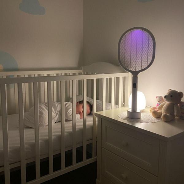 BUFFER® USB Şarjlı Beyaz Renk Kendiliğinden Standlı Şarj Göstergeli UV Işıklı Sinek Öldürme Raketi LTD-718 - Image 1