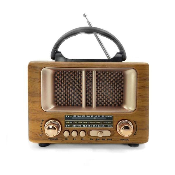 BUFFER® Küçük Mini Boy Retro Ahşap Tasarım Bluetooth Hoparlörlü Radyo – FM/AM Destekli, Şarjlı ve Taşınabilir Radyo NS-8108 - Image 1
