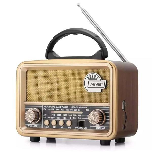 BUFFER® Orta  Boy Retro, Nostaljik, Ahşap Tasarım Bluetooth Hoparlörlü, Şarjlı, Taşınabilir FM/AM Destekli Radyo NS-8110 - Image 1