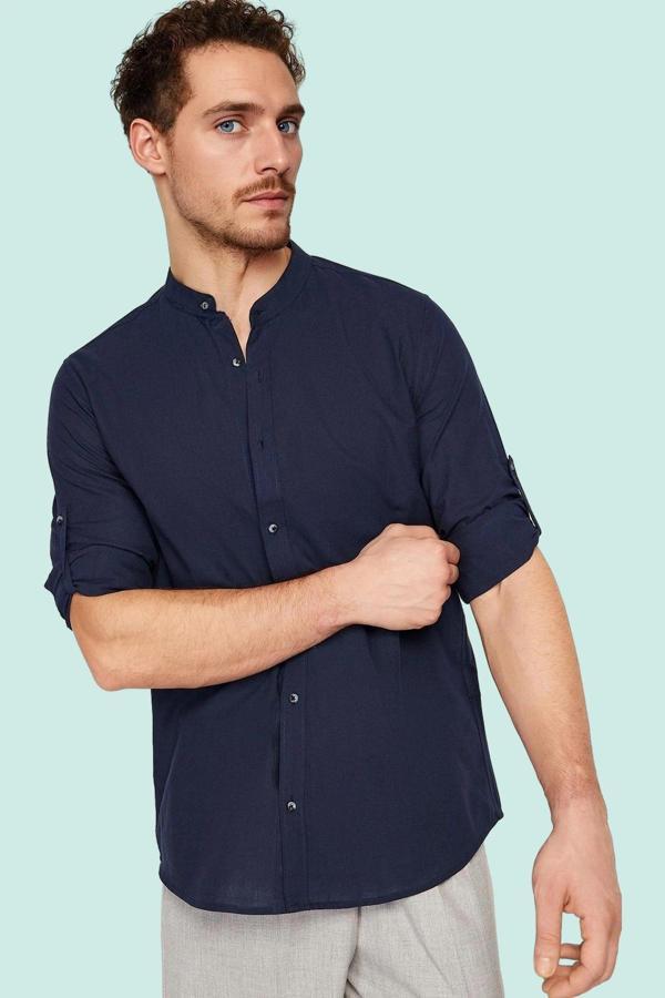 Erkek Basic Slim Fit Hakim Yaka Pamuklu Günlük Gömlek Hafta Sonu Yaz Aylarının Vazgeçilmezi - Image 1