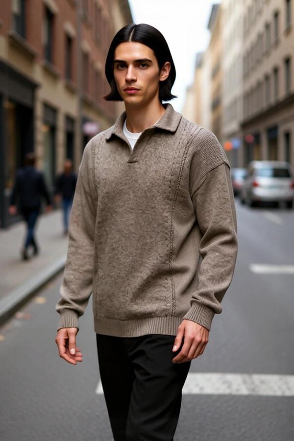 Erkek Oversize Polo Yaka Triko Kazak Kışlık Kalın Yapısı ve Rahat Standart Kol Kesimi Kaliteli - Image 1