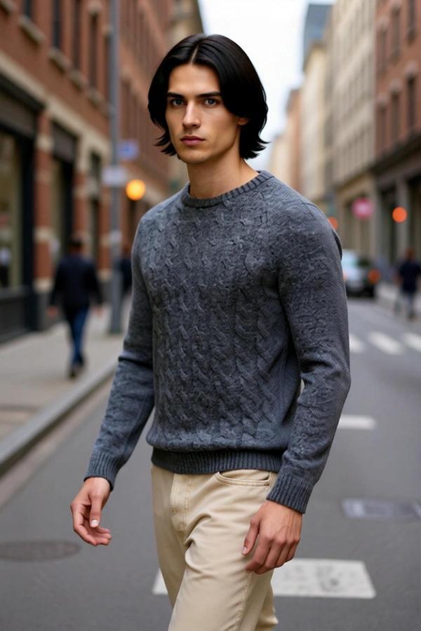 Erkek Slim Fit Bisiklet Yaka Saç Örgü Triko Kazak Kışlık Soğuk Hava Şıklığı İçin İdeal Kaliteli - Image 1