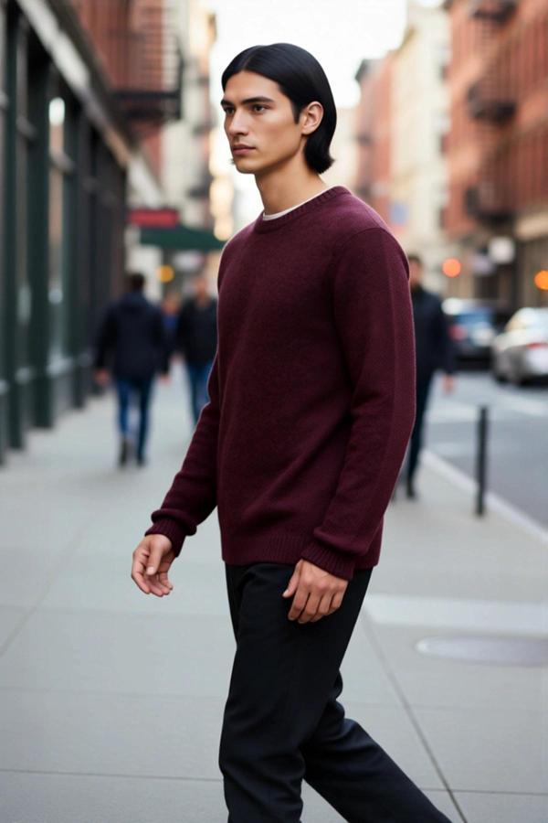 Erkek Regular Kalıp Yün Karışımlı Bisiklet Yaka Uzun Kollu Düz Triko Kazak Kış Günleri İçin İdeal - Image 1