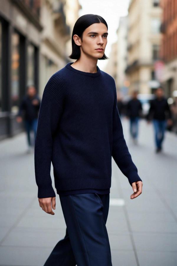 Erkek Oversize Kalıp Bisiklet Yaka Basic Selanik Dokulu Kalın Triko Kazak Kışlık Günlük Giyim İçin - Image 1