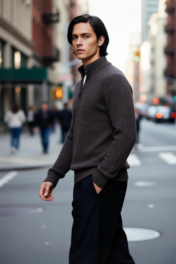 Erkek Gri Fitted Kesim Düğmeli Dik Yaka Kalın Triko Kazak Kışlık Günlük Kombinler İçin Şık Seçim - Image 1