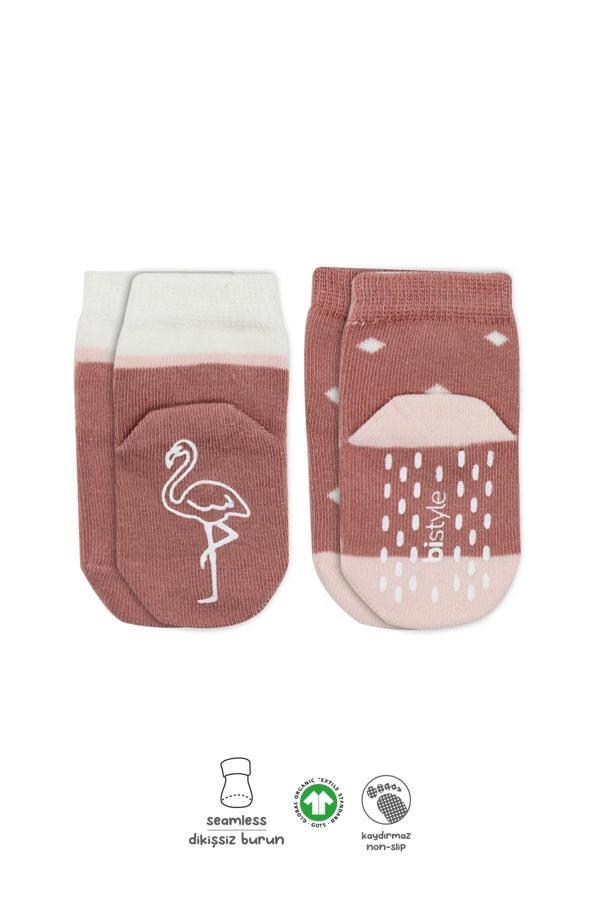 Bistyle Hayvan Figür Kaymaz Kız Soket Çorap 2'Li BS10120 Pudra - Image 1