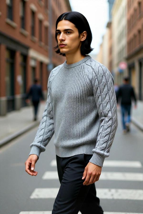 Unisex Casual Regular Fit Bisiklet Yaka Saç Örgü Desenli Kalın Triko Kazak Kış Kombinleri İçin İdeal - Image 1